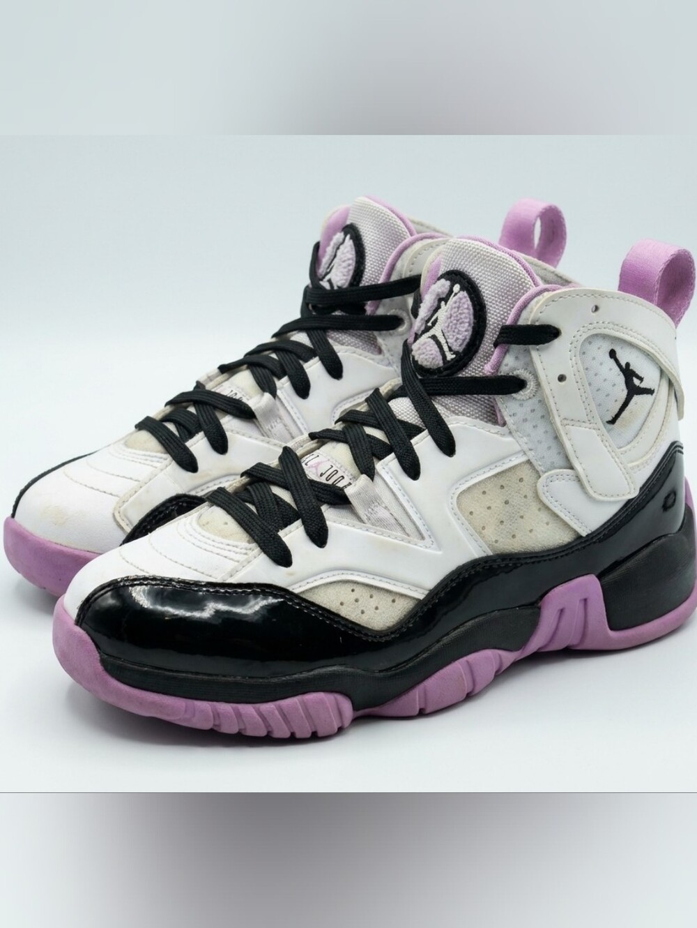 Nike Air Jordan Kids White Black Pink High Top Sneakers Size 5.5Y